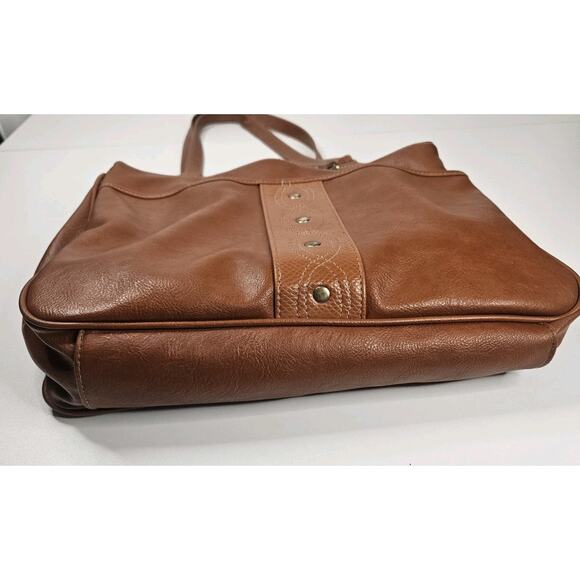 Vintage Shoulder Tote Purse Bag Montella Western Classic Brown Leather - Picture 3 of 16